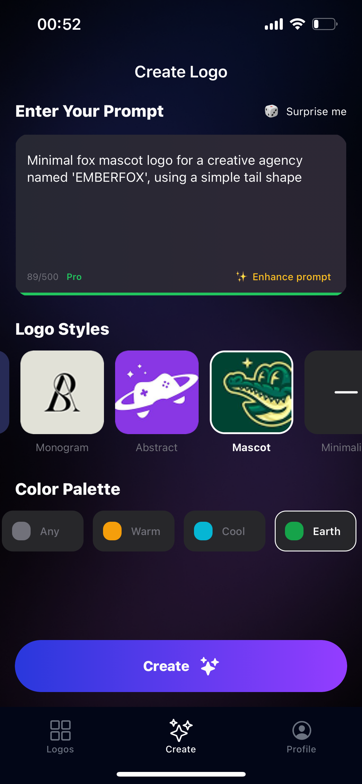 Logoso — Create Logo screen